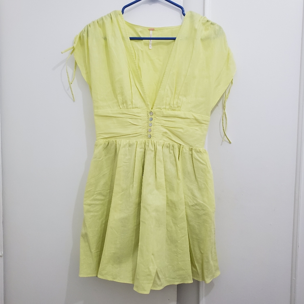 NWOT Free People neon yellow linen dress szXS